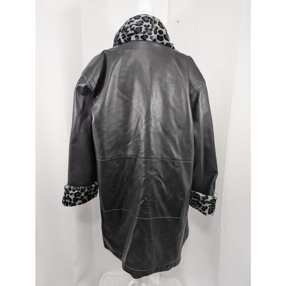 NWOT! ATLANTIC BEACH! LUXE VEGAN LEATHER, BLACK/GRAY LEOPARD FAUX FUR COAT! SZ L - Picture 8 of 9